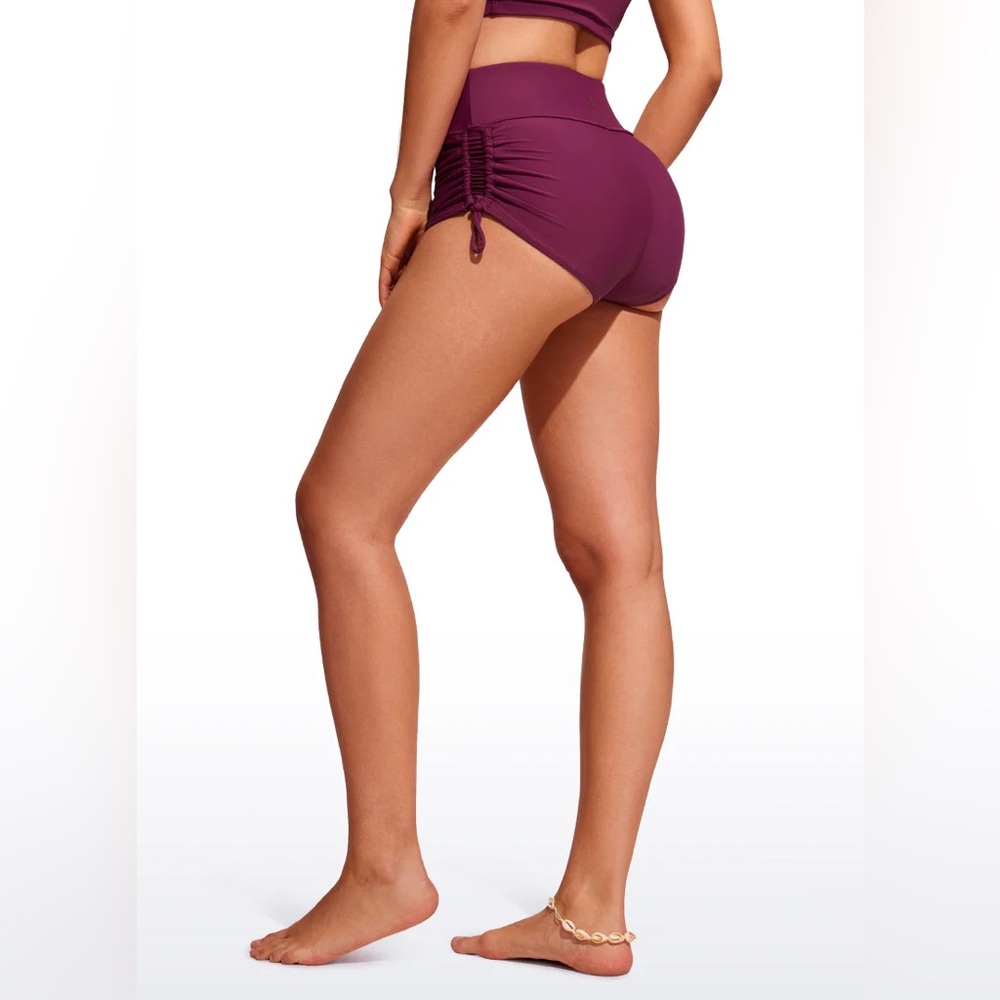 CRZ YOGA Women's High-Waist Ruched Swim Shorts in Plum